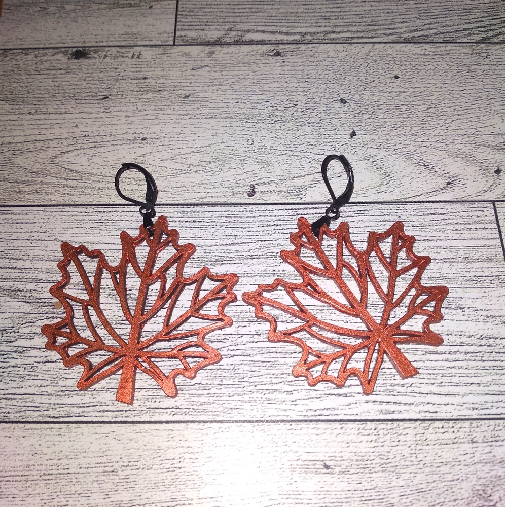 Copper Wood Leaf Earrings